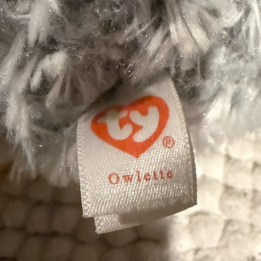 Ty Plush Grey and White Owl Toy with Gold Beak and Feet - Owlette